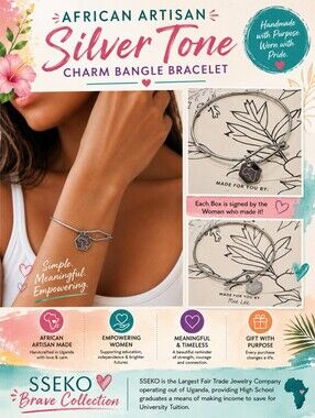 African Artisan Silver Tone Charm "Brave Collection" Bracelet